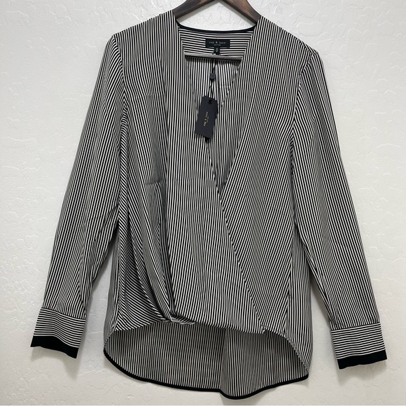 rag & bone Tops - Rag & Bone Silk Blouse Victor Stripe V-Neck Sz M